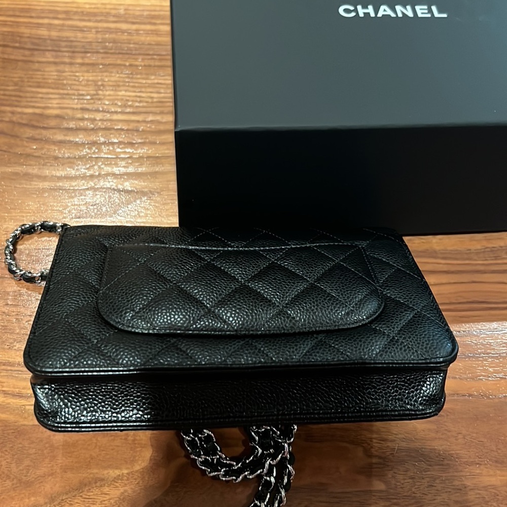 ❌SOLD❌New 2022 Chanel Classic Wallet Chain Full Set Black Caviar Leather Silver - Picture 6 of 11